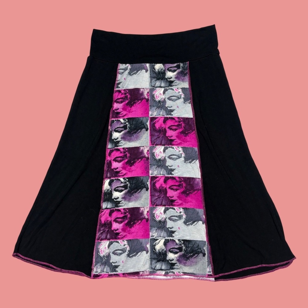 NONAME Marilyn Monroe Euro Pop Art Graphic Midi Skirt Black Pink Y2K Size 38
